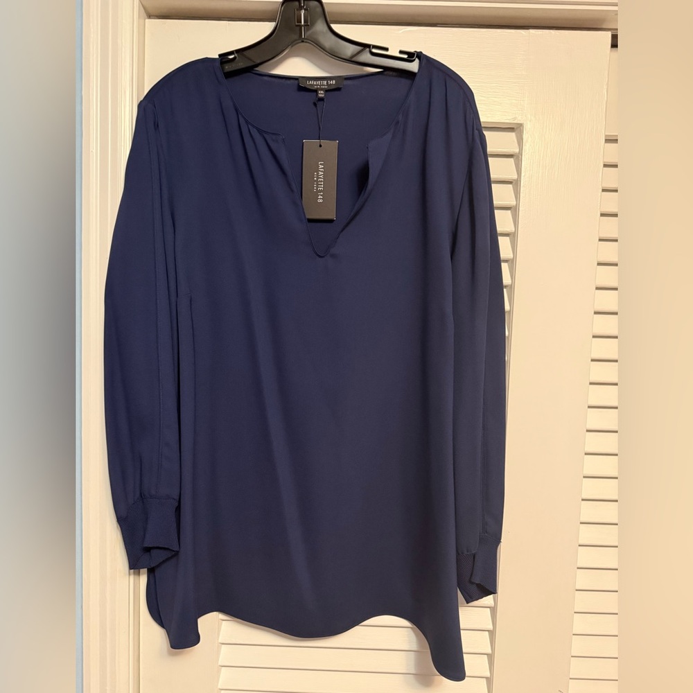 Lafayette 148 Deep Blue Silk Blouse